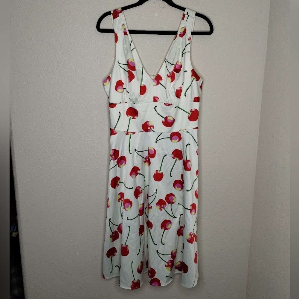 TATYANA Cherry V Neck Sleeveless Retro Midi Swing Dress Women's Plus Size 2X - Picture 2 of 8